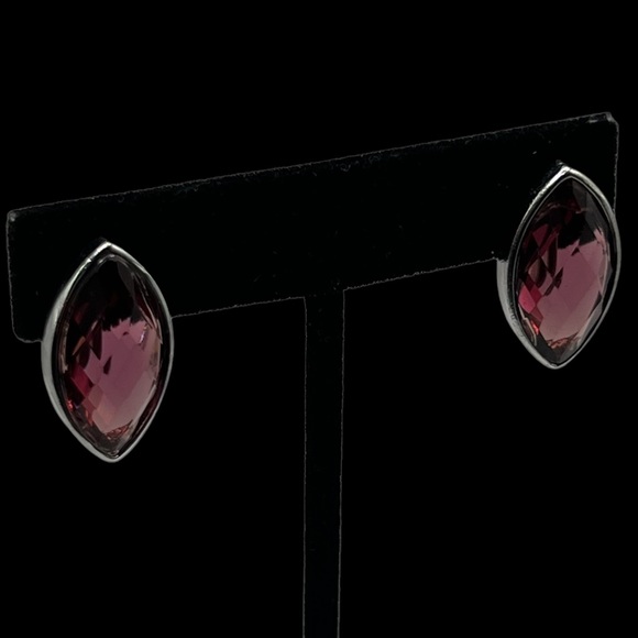 Anne Klein Silver Tone Faceted Maroon Stone Clip On Earrings - Picture 10 of 13